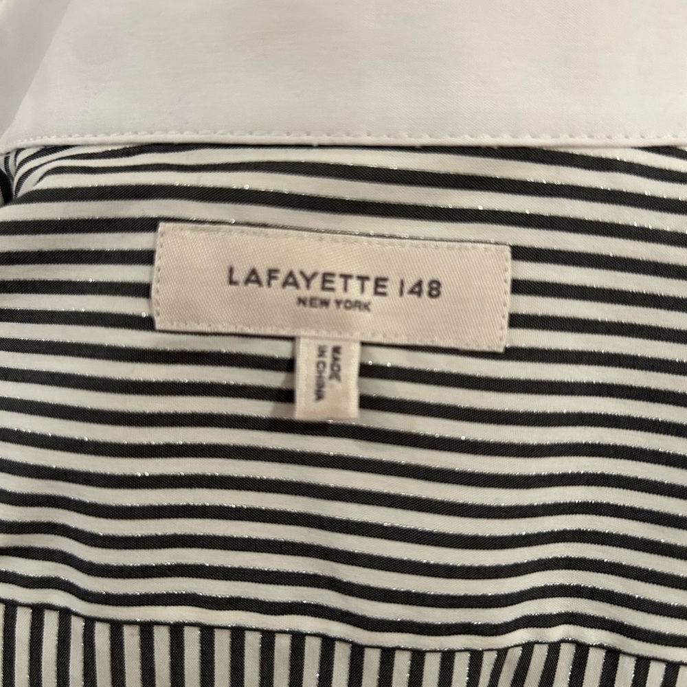 Chic Lafayette 148 button up black striped blouse. - Picture 6 of 6